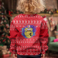 Tunisia Christmas Kid Ugly Christmas Sweater with Desert Camel Crescent Snowflake Pattern and National Emblem - Wonder Print Shop