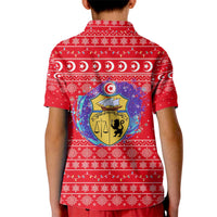 Tunisia Christmas Kid Polo Shirt with Desert Camel Crescent Snowflake Pattern and National Emblem - Wonder Print Shop