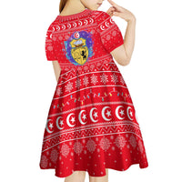 Tunisia Christmas Kid Short Sleeve Dress with Desert Camel Crescent Snowflake Pattern and National Emblem - Wonder Print Shop