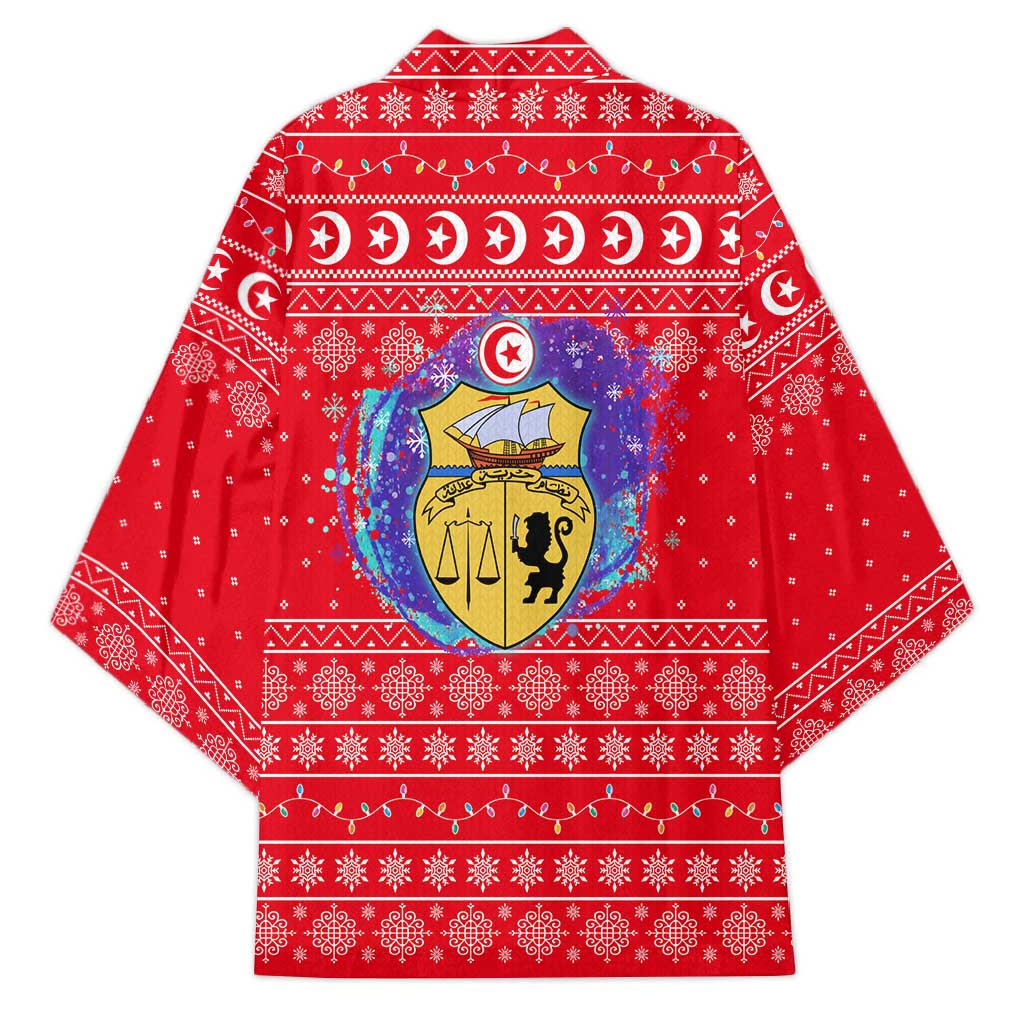 Tunisia Christmas Kimono with Desert Camel Crescent Snowflake Pattern and National Emblem - Wonder Print Shop