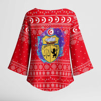 Tunisia Christmas Kimono Sleeve Blouse with Desert Camel Crescent Snowflake Pattern and National Emblem - Wonder Print Shop