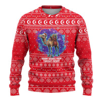 Tunisia Christmas Ugly Christmas Sweater with Desert Camel Crescent Snowflake Pattern and National Emblem - Wonder Print Shop