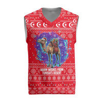 Tunisia Christmas Knitted V-Neck Vest with Desert Camel Crescent Snowflake Pattern and National Emblem - Wonder Print Shop