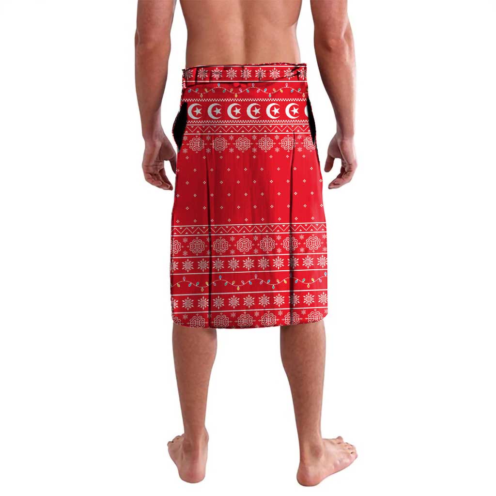 Tunisia Christmas Lavalava with Desert Camel Crescent Snowflake Pattern and National Emblem - Wonder Print Shop