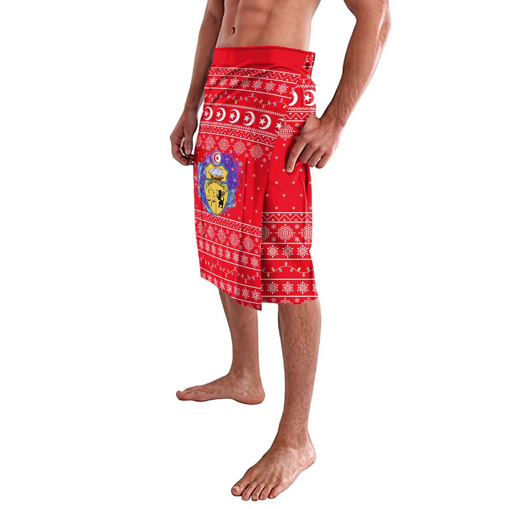 Tunisia Christmas Lavalava with Desert Camel Crescent Snowflake Pattern and National Emblem - Wonder Print Shop