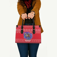 Tunisia Christmas Leather Bag with Desert Camel Crescent Snowflake Pattern and National Emblem - Wonder Print Shop