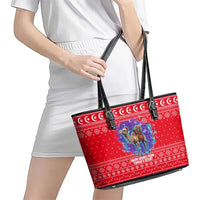 Tunisia Christmas Leather Tote Bag with Desert Camel Crescent Snowflake Pattern and National Emblem - Wonder Print Shop