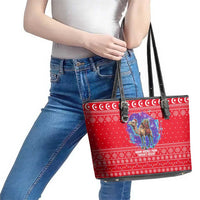 Tunisia Christmas Leather Tote Bag with Desert Camel Crescent Snowflake Pattern and National Emblem - Wonder Print Shop