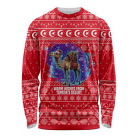 Tunisia Christmas Long Sleeve Shirt with Desert Camel Crescent Snowflake Pattern and National Emblem - Wonder Print Shop