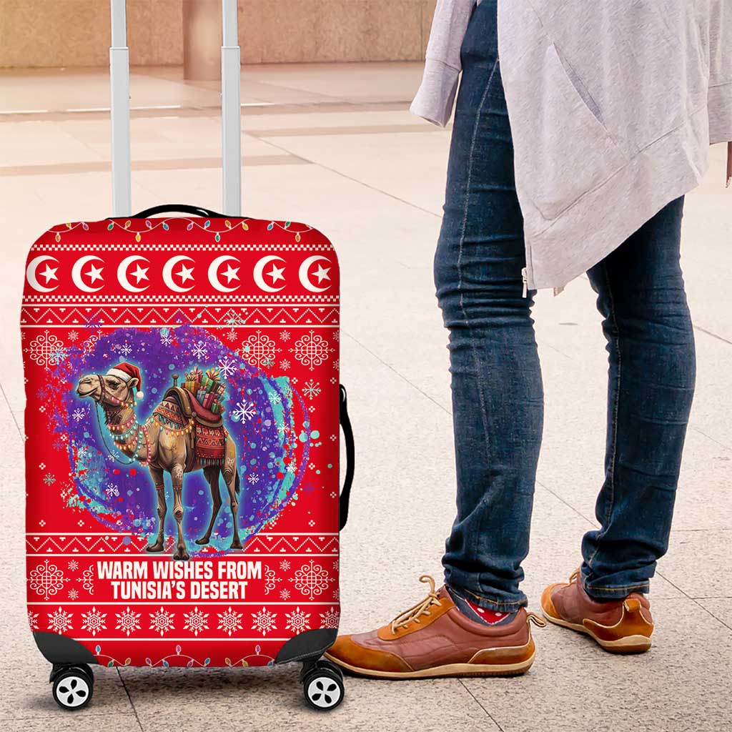 Tunisia Christmas Luggage Cover with Desert Camel Crescent Snowflake Pattern and National Emblem - Wonder Print Shop