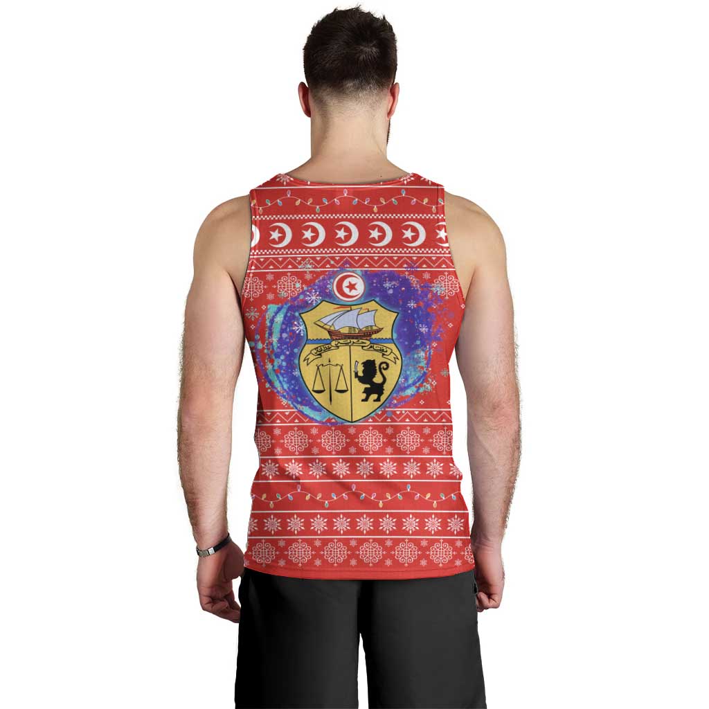 Tunisia Christmas Men Tank Top with Desert Camel Crescent Snowflake Pattern and National Emblem - Wonder Print Shop