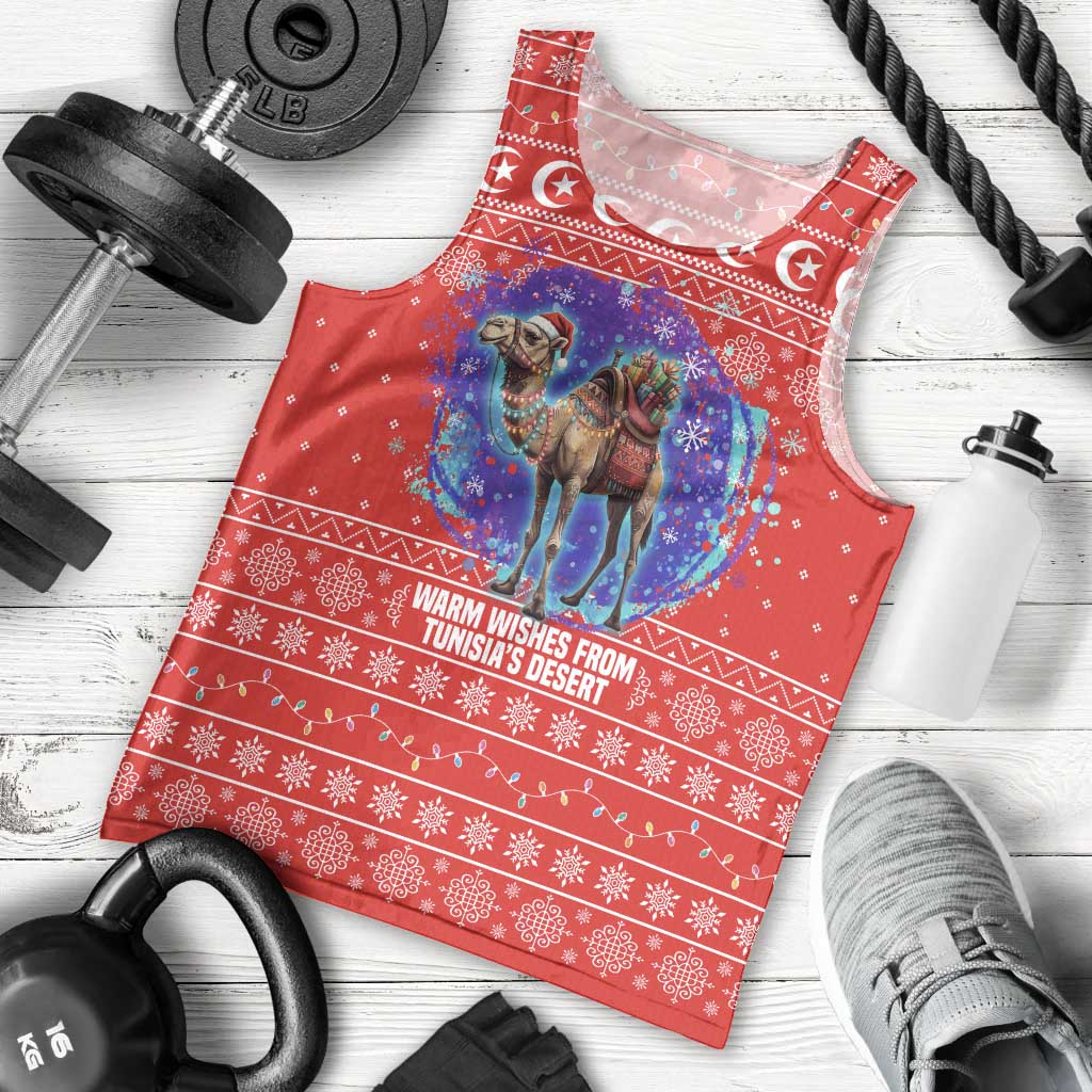Tunisia Christmas Men Tank Top with Desert Camel Crescent Snowflake Pattern and National Emblem - Wonder Print Shop