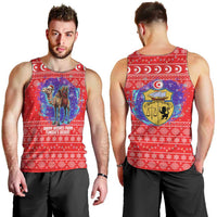 Tunisia Christmas Men Tank Top with Desert Camel Crescent Snowflake Pattern and National Emblem - Wonder Print Shop