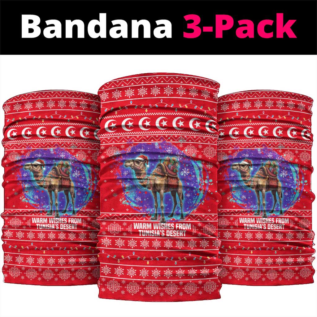 Tunisia Christmas Neck Gaiter with Desert Camel Crescent Snowflake Pattern and National Emblem - Wonder Print Shop