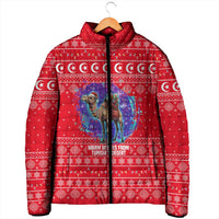 Tunisia Christmas Padded Jacket with Desert Camel Crescent Snowflake Pattern and National Emblem - Wonder Print Shop
