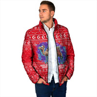 Tunisia Christmas Padded Jacket with Desert Camel Crescent Snowflake Pattern and National Emblem - Wonder Print Shop