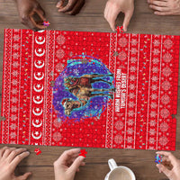 Tunisia Christmas Puzzle with Desert Camel Crescent Snowflake Pattern and National Emblem - Wonder Print Shop