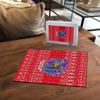 Tunisia Christmas Puzzle with Desert Camel Crescent Snowflake Pattern and National Emblem - Wonder Print Shop