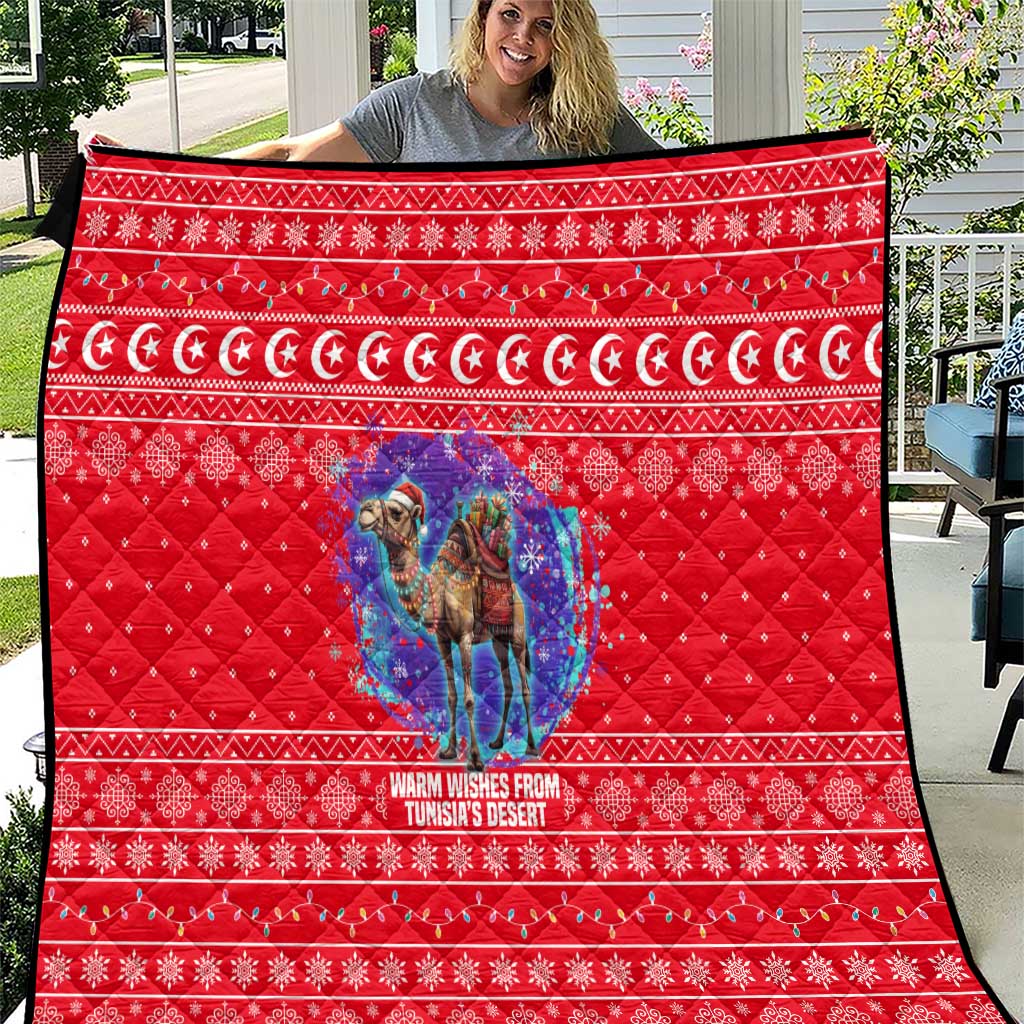 Tunisia Christmas Quilt with Desert Camel Crescent Snowflake Pattern and National Emblem - Wonder Print Shop