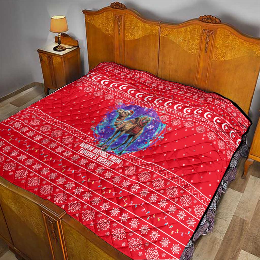 Tunisia Christmas Quilt with Desert Camel Crescent Snowflake Pattern and National Emblem - Wonder Print Shop