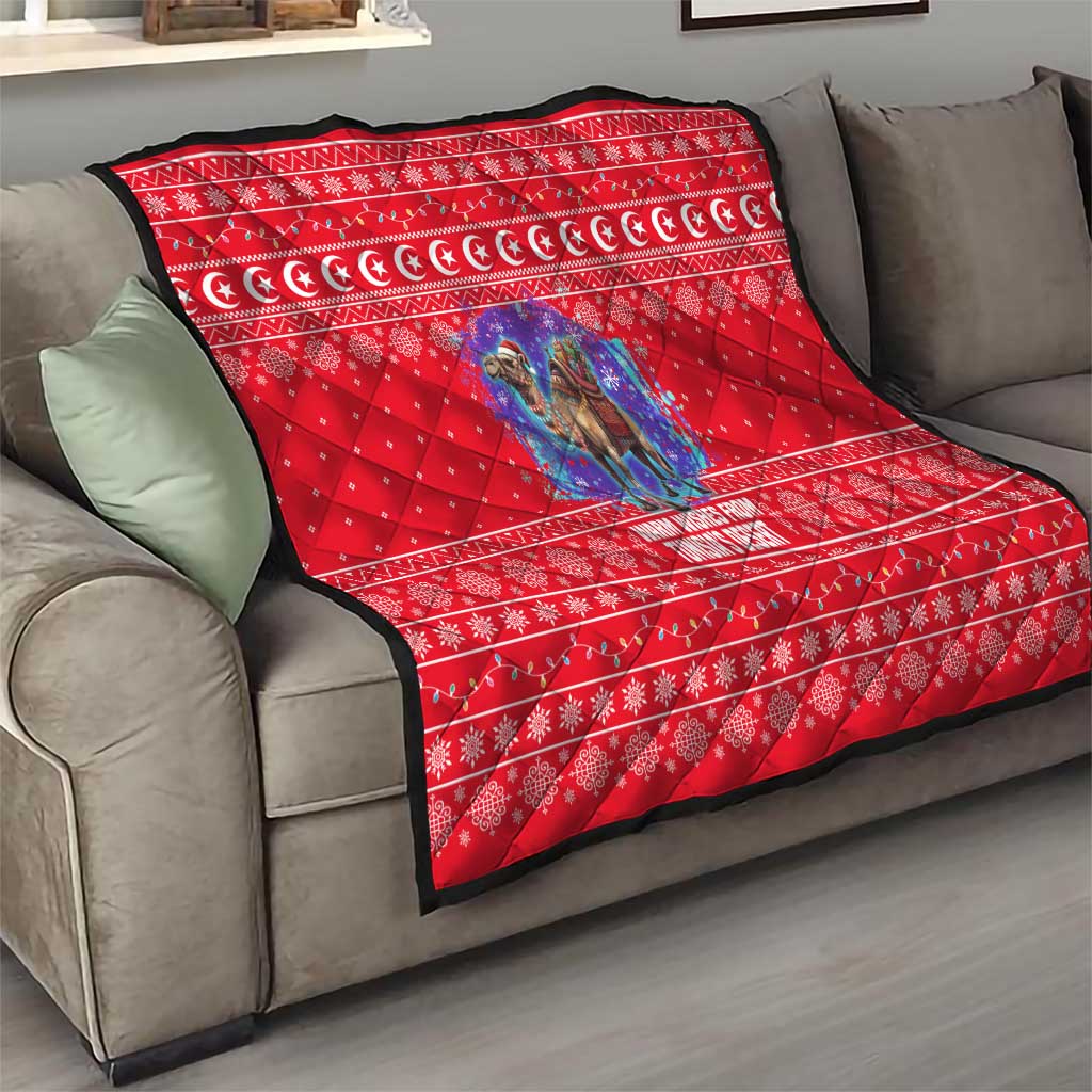 Tunisia Christmas Quilt with Desert Camel Crescent Snowflake Pattern and National Emblem - Wonder Print Shop