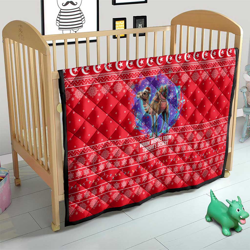 Tunisia Christmas Quilt with Desert Camel Crescent Snowflake Pattern and National Emblem - Wonder Print Shop