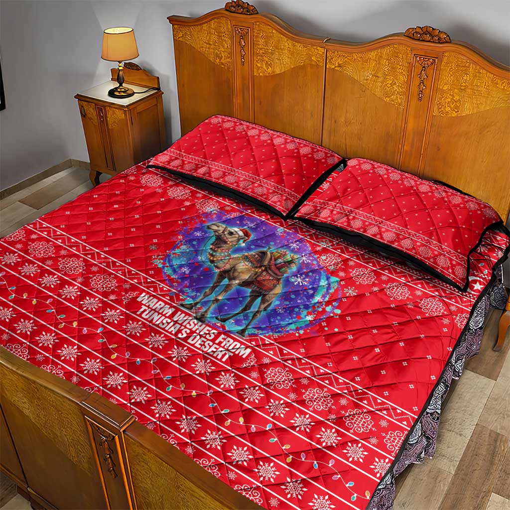 Tunisia Christmas Quilt Bed Set with Desert Camel Crescent Snowflake Pattern and National Emblem - Wonder Print Shop
