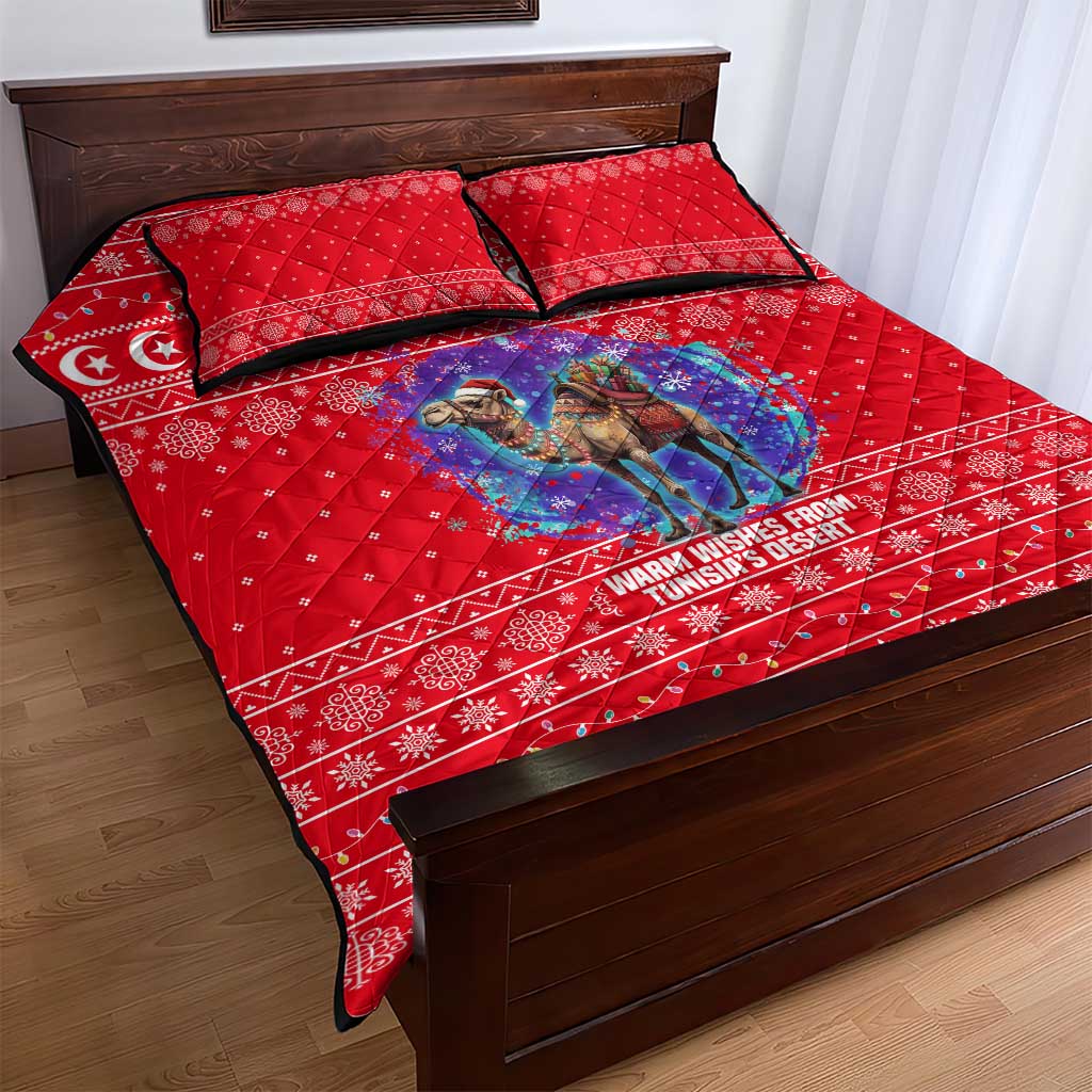 Tunisia Christmas Quilt Bed Set with Desert Camel Crescent Snowflake Pattern and National Emblem - Wonder Print Shop