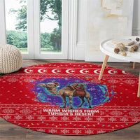 Tunisia Christmas Round Carpet with Desert Camel Crescent Snowflake Pattern and National Emblem - Wonder Print Shop