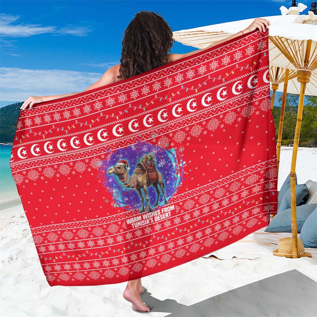 Tunisia Christmas Sarong with Desert Camel Crescent Snowflake Pattern and National Emblem - Wonder Print Shop