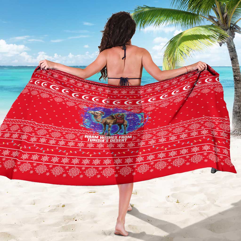 Tunisia Christmas Sarong with Desert Camel Crescent Snowflake Pattern and National Emblem - Wonder Print Shop