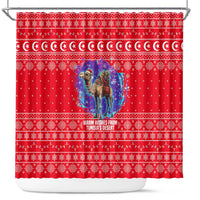 Tunisia Christmas Shower Curtain with Desert Camel Crescent Snowflake Pattern and National Emblem - Wonder Print Shop