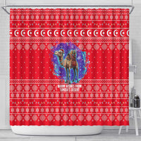 Tunisia Christmas Shower Curtain with Desert Camel Crescent Snowflake Pattern and National Emblem - Wonder Print Shop