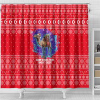 Tunisia Christmas Shower Curtain with Desert Camel Crescent Snowflake Pattern and National Emblem - Wonder Print Shop