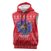 Tunisia Christmas Sleeveless Hoodie with Desert Camel Crescent Snowflake Pattern and National Emblem - Wonder Print Shop