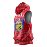 Tunisia Christmas Sleeveless Hoodie with Desert Camel Crescent Snowflake Pattern and National Emblem - Wonder Print Shop