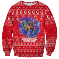 Tunisia Christmas Sweatshirt with Desert Camel Crescent Snowflake Pattern and National Emblem - Wonder Print Shop