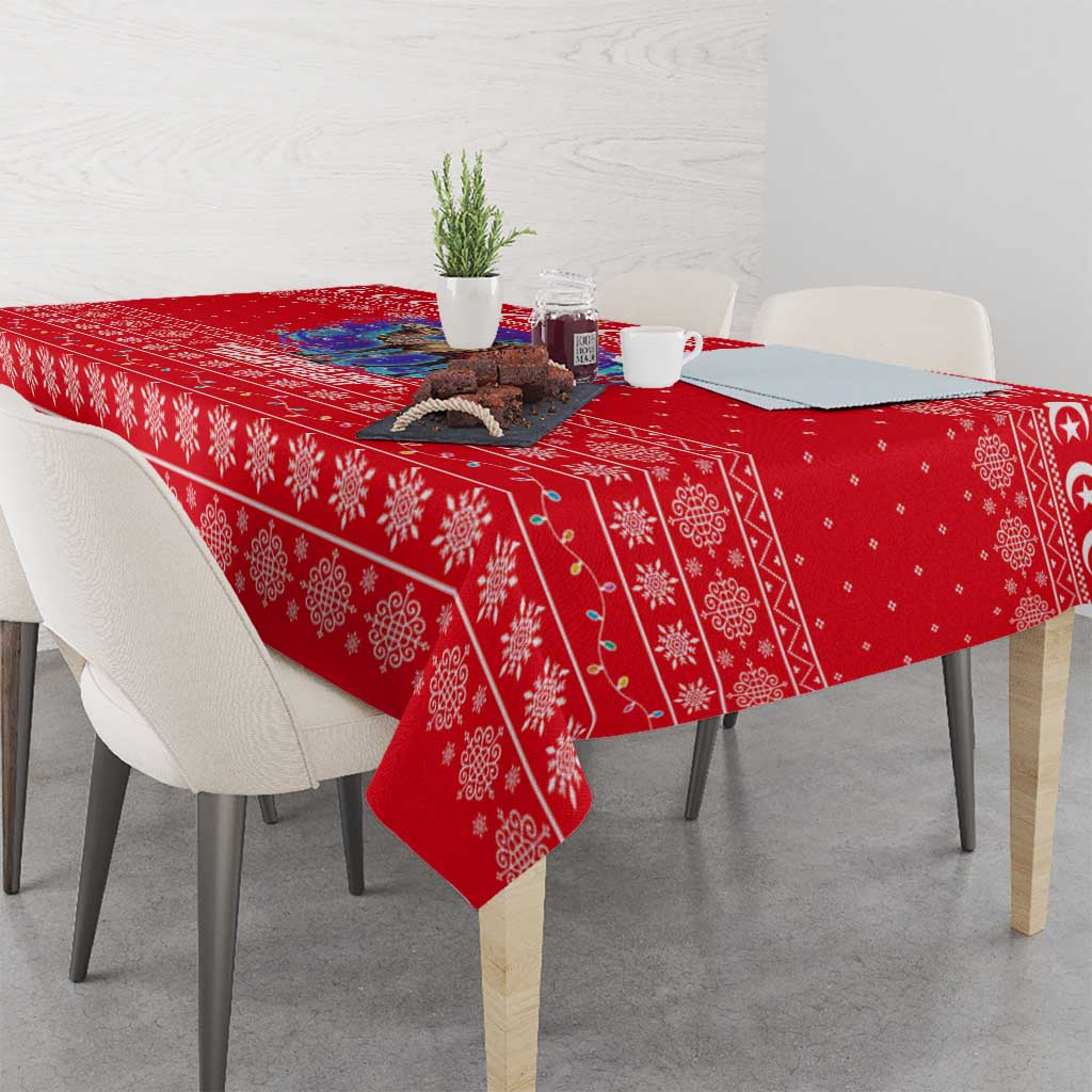 Tunisia Christmas Tablecloth with Desert Camel Crescent Snowflake Pattern and National Emblem - Wonder Print Shop