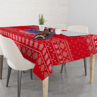 Tunisia Christmas Tablecloth with Desert Camel Crescent Snowflake Pattern and National Emblem - Wonder Print Shop