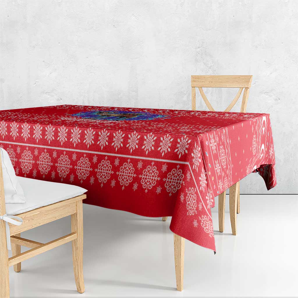 Tunisia Christmas Tablecloth with Desert Camel Crescent Snowflake Pattern and National Emblem - Wonder Print Shop