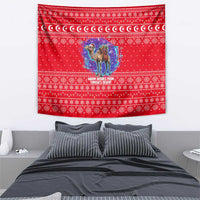 Tunisia Christmas Tapestry with Desert Camel Crescent Snowflake Pattern and National Emblem - Wonder Print Shop
