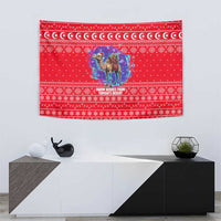 Tunisia Christmas Tapestry with Desert Camel Crescent Snowflake Pattern and National Emblem - Wonder Print Shop
