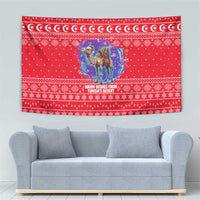 Tunisia Christmas Tapestry with Desert Camel Crescent Snowflake Pattern and National Emblem - Wonder Print Shop