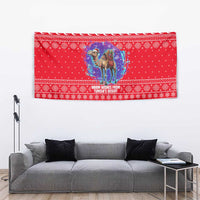 Tunisia Christmas Tapestry with Desert Camel Crescent Snowflake Pattern and National Emblem - Wonder Print Shop