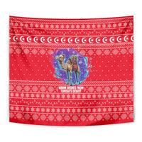 Tunisia Christmas Tapestry with Desert Camel Crescent Snowflake Pattern and National Emblem - Wonder Print Shop