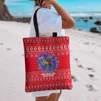 Tunisia Christmas Tote Bag with Desert Camel Crescent Snowflake Pattern and National Emblem - Wonder Print Shop