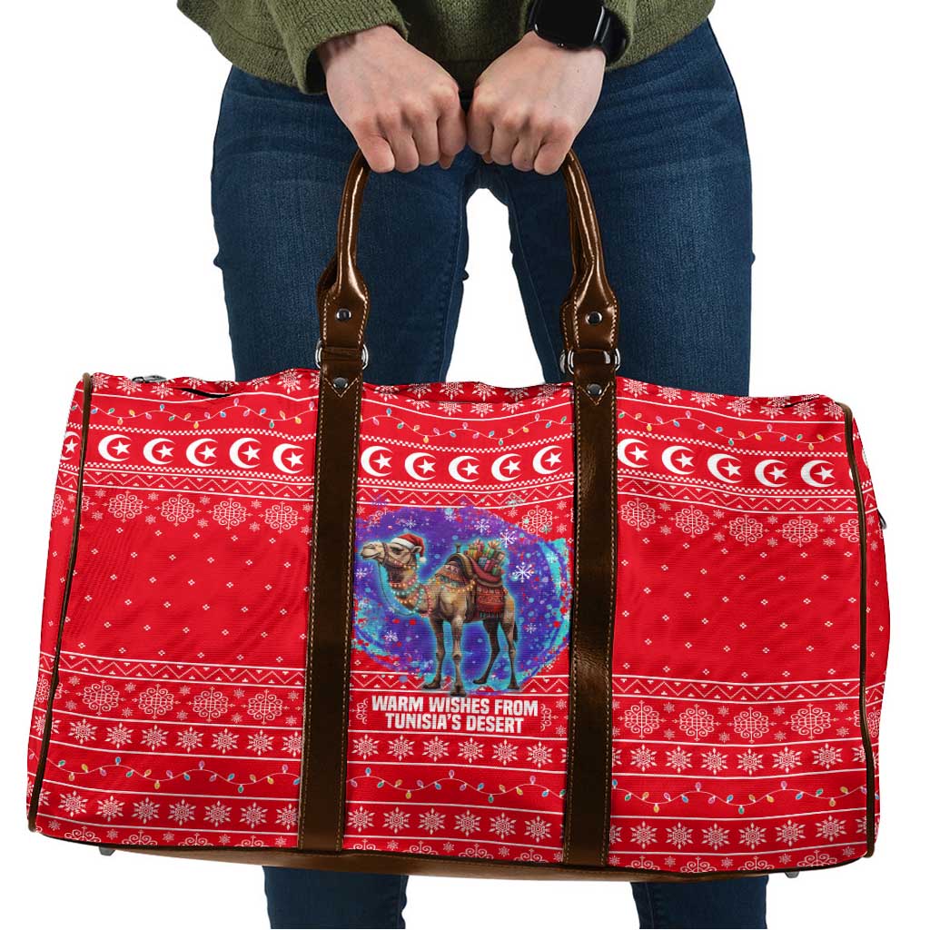 Tunisia Christmas Travel Bag with Desert Camel Crescent Snowflake Pattern and National Emblem - Wonder Print Shop