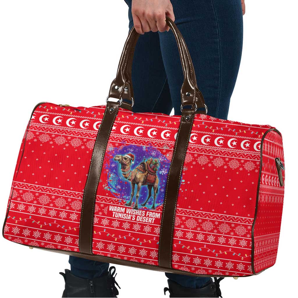 Tunisia Christmas Travel Bag with Desert Camel Crescent Snowflake Pattern and National Emblem - Wonder Print Shop