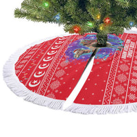 Tunisia Christmas Tree Skirt with Desert Camel Crescent Snowflake Pattern and National Emblem - Wonder Print Shop