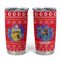 Tunisia Christmas Tumbler Cup with Desert Camel Crescent Snowflake Pattern and National Emblem - Wonder Print Shop